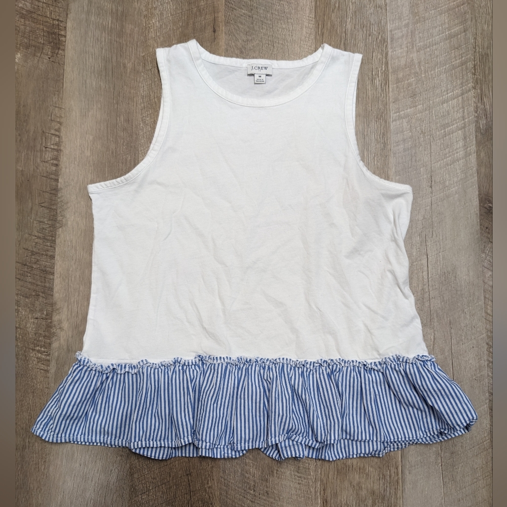 J. Crew White Sleeveless Top Blue Flowy Hemline